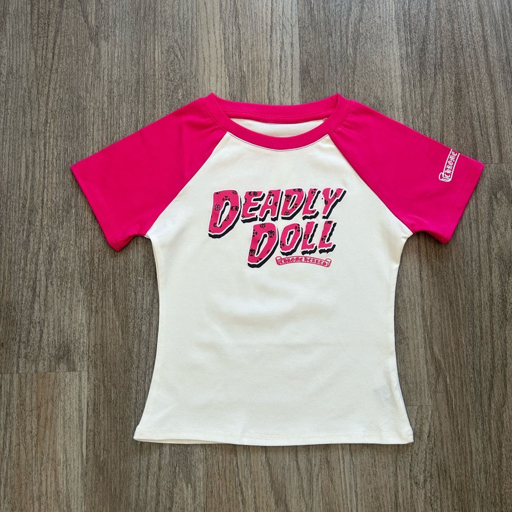 Deadly Doll Kids Short Sleeve T-Shirt - White & Hot Pink